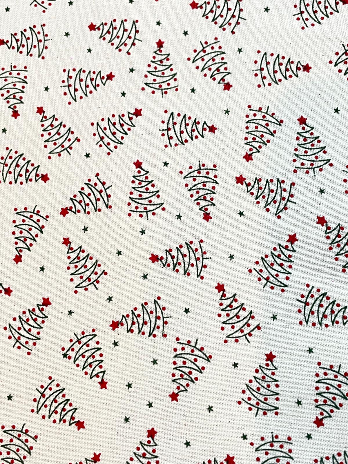 Baumwolle Weihnachten Tannenbäume  mit roten Sternen 